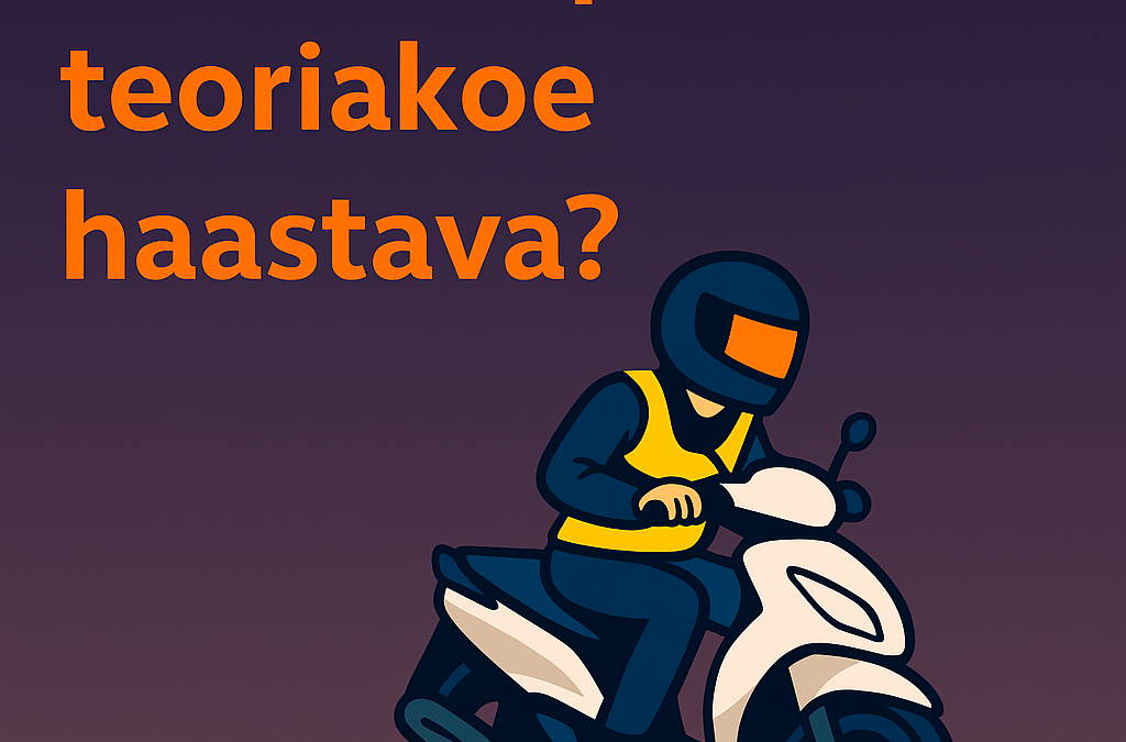 Onko mopokortin teoriakoe haastava? Kuvassa mopoilija ajaa mopoa pimeällä taustalla.