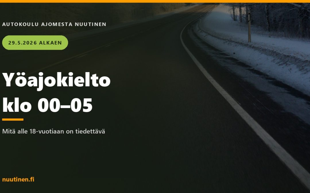 Talvinen maantie hämärässä, kansikuva yöajokieltoa käsittelevään artikkeliin